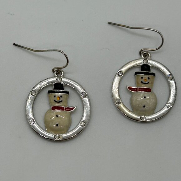Vintage Kenneth Cole Snowman Earrings Pierced Silver-Tone Holiday Rhinestones - Picture 5 of 16
